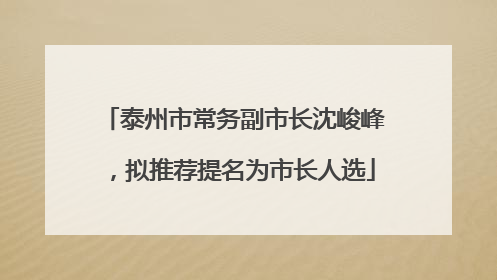 泰州市常务副市长沈峻峰，拟推荐提名为市长人选